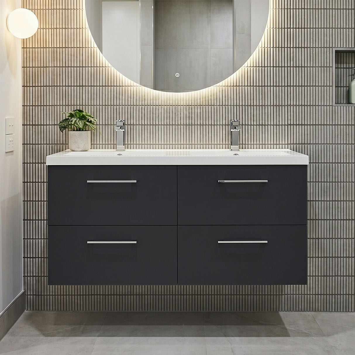 [BFLE1424C2] Balterley Level 1200mm Wall Hung 4-Drawer Vanity Unit with Double Basin for Modern Bathroom Storage - Gloss White - Silo