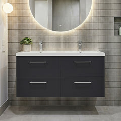 [BFLE1424C2] Balterley Level 1200mm Wall Hung 4-Drawer Vanity Unit with Double Basin for Modern Bathroom Storage - Gloss White - Silo