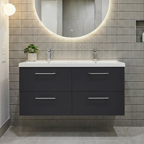 [BFLE1424C2] Balterley Level 1200mm Wall Hung 4-Drawer Vanity Unit with Double Basin for Modern Bathroom Storage - Gloss White - Silo