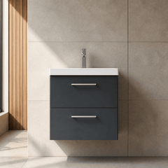 [BFLE1424D] Bramshall Contemporary 2 Soft Close Drawer Wall Hung Vanity Unit, Choice of Size/Basin Type/Colour - Silo