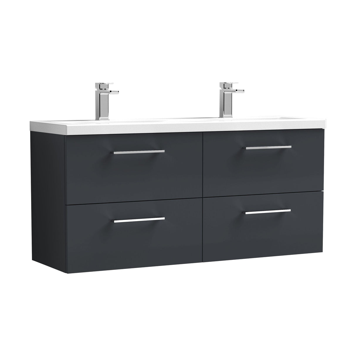 [BFLE1424F2] Balterley Level 1200mm Wall Hung 4-Drawer Vanity Unit with Double Basin for Modern Bathroom Storage - Gloss White - Cutout