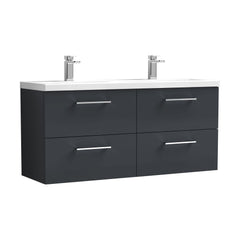 [BFLE1424F2] Balterley Level 1200mm Wall Hung 4-Drawer Vanity Unit with Double Basin for Modern Bathroom Storage - Gloss White - Cutout