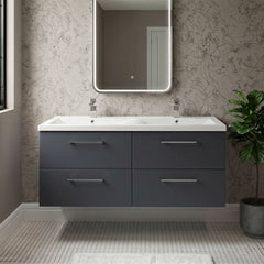 [BFLE1424F2] Balterley Level 1200mm Wall Hung 4-Drawer Vanity Unit with Double Basin for Modern Bathroom Storage - Gloss White - Silo