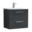 [BFLE1424G] Balterley  Contemporary Bathroom 2-Drawer Wall-Hung Curved Basin Vanity Unit, Dark Grey, 600mm - Cutout