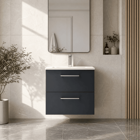 [BFLE1424G] Bramshall Contemporary 2 Soft Close Drawer Wall Hung Vanity Unit, Choice of Size/Basin Type/Colour - Silo