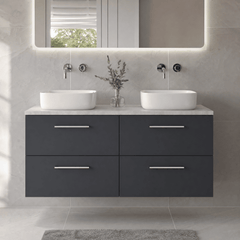 [BFLE1424LBG2] Bramshall Wall Hung 4 Drawer Vanity Unit with Bellato Grey Laminate Worktop, 1200mm, Choice of Colour