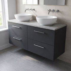 [BFLE1424LBG2] Bramshall Wall Hung 4 Drawer Vanity Unit with Bellato Grey Laminate Worktop, 1200mm, Choice of Colour