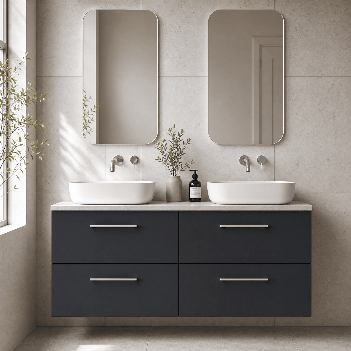 [BFLE1424LBG2] Bramshall Wall Hung 4 Drawer Vanity Unit with Bellato Grey Laminate Worktop, 1200mm, Choice of Colour - Silo