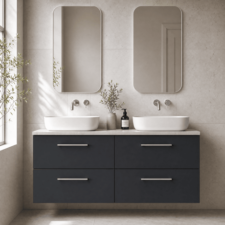 [BFLE1424LBG2] Bramshall Wall Hung 4 Drawer Vanity Unit with Bellato Grey Laminate Worktop, 1200mm, Choice of Colour - Silo