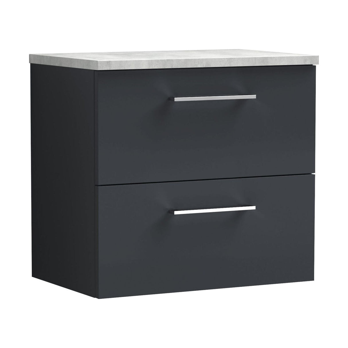 [BFLE1424LBG] Bramshall Contemporary 2 Drawer Wall Hung Vanity Unit with Bellato Grey Laminate Worktop, Choice of Size and Colour - Cutout