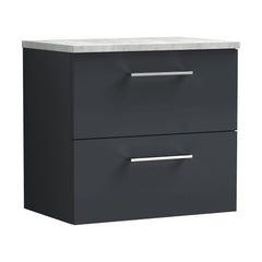 [BFLE1424LBG] Bramshall Contemporary 2 Drawer Wall Hung Vanity Unit with Bellato Grey Laminate Worktop, Choice of Size and Colour - Cutout