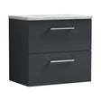 [BFLE1424LBG] Balterley Level 600mm Wall Hung 2 Drawer Vanity Unit with Laminate Worktop for Stylish Compact Bathroom Storage - Dark Grey - Cutout