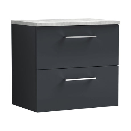 [BFLE1424LBG] Balterley Level 600mm Wall Hung 2 Drawer Vanity Unit with Laminate Worktop for Stylish Compact Bathroom Storage - Dark Grey - Cutout