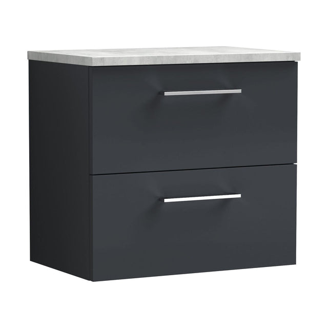 [BFLE1424LBG] Balterley Level 600mm Wall Hung 2 Drawer Vanity Unit with Laminate Worktop for Stylish Compact Bathroom Storage - Dark Grey - Cutout