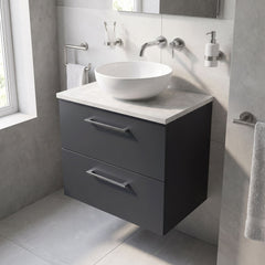 [BFLE1424LBG] Bramshall Contemporary 2 Drawer Wall Hung Vanity Unit with Bellato Grey Laminate Worktop, Choice of Size and Colour