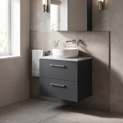 [BFLE1424LBG] Bramshall Contemporary 2 Drawer Wall Hung Vanity Unit with Bellato Grey Laminate Worktop, Choice of Size and Colour