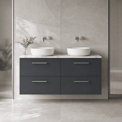[BFLE1424LCM2] Bramshall Contemporary 4 Drawer Wall Hung Vanity Unit with Carrera Marble Laminate Worktop, 1200mm, Choice of Colour