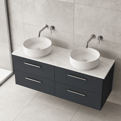 [BFLE1424LCM2] Bramshall Contemporary 4 Drawer Wall Hung Vanity Unit with Carrera Marble Laminate Worktop, 1200mm, Choice of Colour