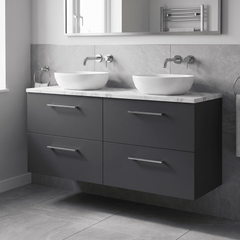 [BFLE1424LCM2] Bramshall Contemporary 4 Drawer Wall Hung Vanity Unit with Carrera Marble Laminate Worktop, 1200mm, Choice of Colour
