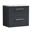 [BFLE1424LCM] Balterley Level 600mm Wall Hung 2 Drawer Vanity Unit with Laminate Worktop for Stylish Compact Bathroom Storage Dark Grey - Cutout