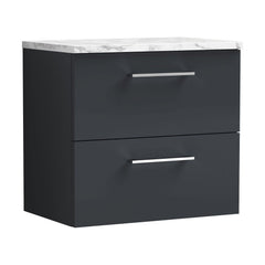 [BFLE1424LCM] Balterley Level 600mm Wall Hung 2 Drawer Vanity Unit with Laminate Worktop for Stylish Compact Bathroom Storage Dark Grey - Cutout