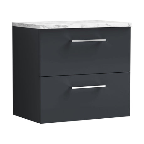 [BFLE1424LCM] Balterley Level 600mm Wall Hung 2 Drawer Vanity Unit with Laminate Worktop for Stylish Compact Bathroom Storage Dark Grey - Cutout