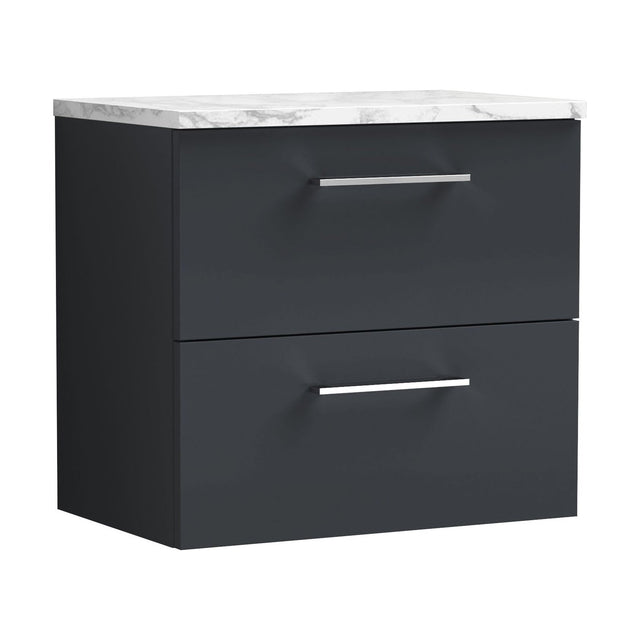 [BFLE1424LCM] Balterley Level 600mm Wall Hung 2 Drawer Vanity Unit with Laminate Worktop for Stylish Compact Bathroom Storage Dark Grey - Cutout