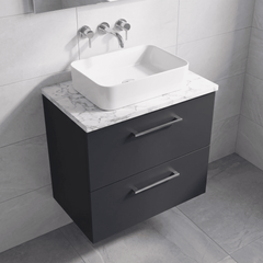 [BFLE1424LCM] Bramshall Contemporary 2 Drawer Wall Hung Vanity Unit with Carrera Marble Laminate Worktop, Choice of Size and Colour