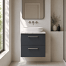 [BFLE1424LCM] Bramshall Contemporary 2 Drawer Wall Hung Vanity Unit with Carrera Marble Laminate Worktop, Choice of Size and Colour - Silo
