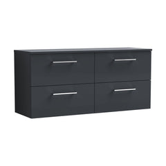 [BFLE1424W2] Balterley Level Modern Bathroom 1200mm Wall Hung 4 Soft Close Drawer Vanity Unit with Worktop, 557 x 1205 x 390mm, Dark Grey - Cutout