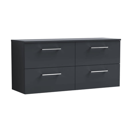[BFLE1424W2] Balterley Level Modern Bathroom 1200mm Wall Hung 4 Soft Close Drawer Vanity Unit with Worktop, 557 x 1205 x 390mm, Dark Grey - Cutout