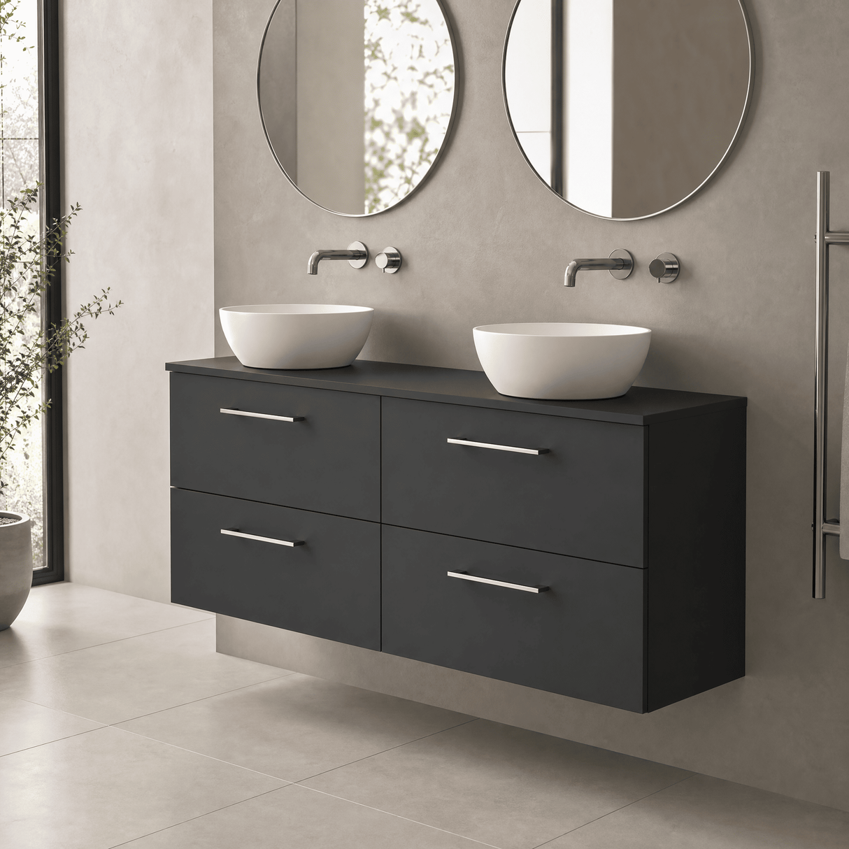 [BFLE1424W2] Bramshall Contemporary 4 Drawer Wall Hung Vanity Unit with Worktop, 1200mm, Choice of Colour