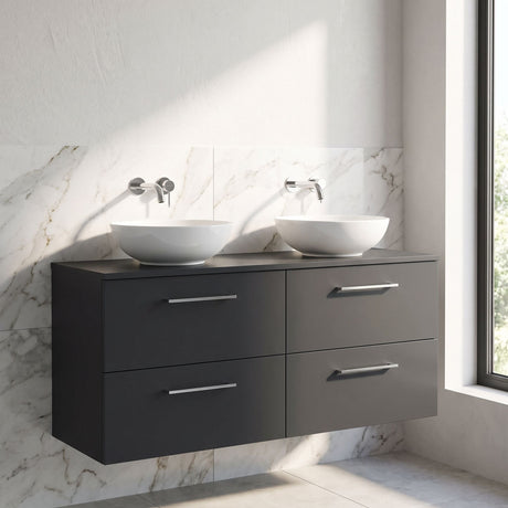 [BFLE1424W2] Bramshall Contemporary 4 Drawer Wall Hung Vanity Unit with Worktop, 1200mm, Choice of Colour - Silo