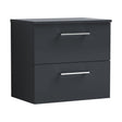 [BFLE1424W] Balterley Level Modern Bathroom 600mm Wall Hung 2 Soft Close Drawer Vanity Unit, Laminate Worktop, 557 x 605 x 383mm, Dark Grey - Cutout
