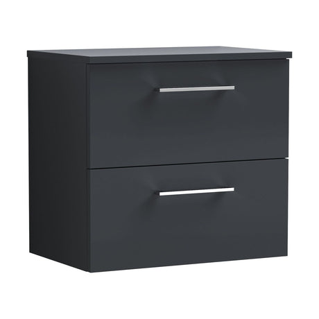 [BFLE1424W] Balterley Level Modern Bathroom 600mm Wall Hung 2 Soft Close Drawer Vanity Unit, Laminate Worktop, 557 x 605 x 383mm, Dark Grey - Cutout
