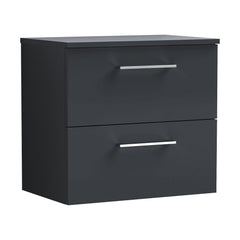 [BFLE1424W] Bramshall Contemporary 2 Soft Close Drawer Wall Hung Vanity Unit with Worktop, Choice of Size and Colour - Cutout