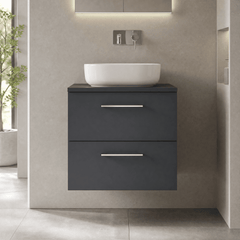 [BFLE1424W] Bramshall Contemporary 2 Soft Close Drawer Wall Hung Vanity Unit with Worktop, Choice of Size and Colour