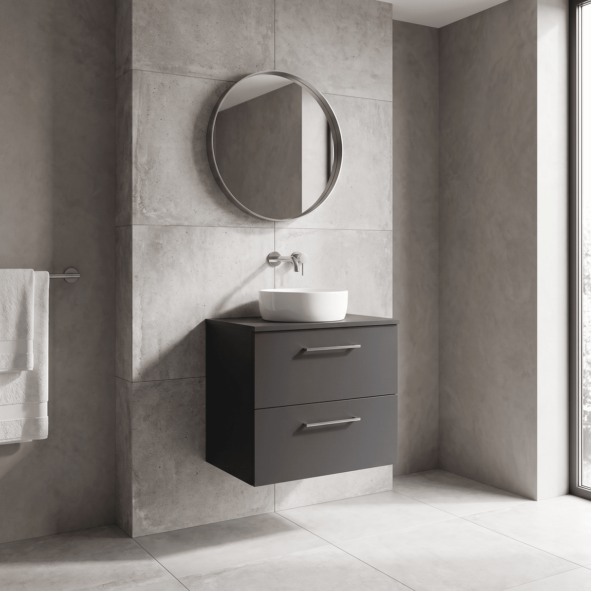 [BFLE1424W] Bramshall Contemporary 2 Soft Close Drawer Wall Hung Vanity Unit with Worktop, Choice of Size and Colour
