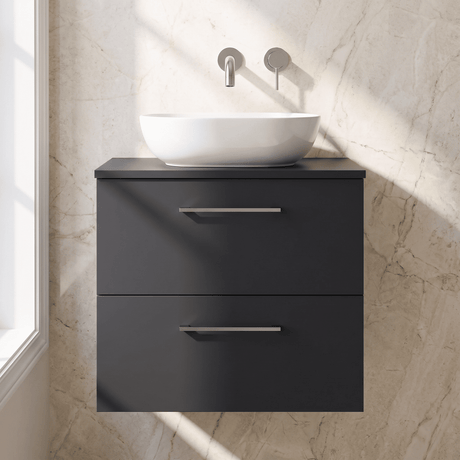 [BFLE1424W] Bramshall Contemporary 2 Soft Close Drawer Wall Hung Vanity Unit with Worktop, Choice of Size and Colour - Silo