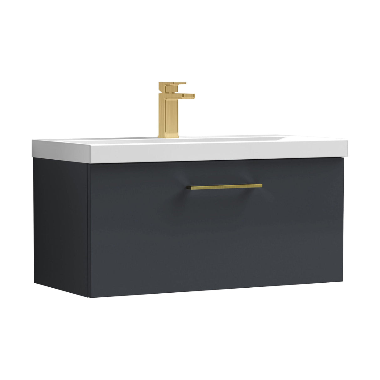 [BFLE1425AH017] Bramshall Wall Hung 1 Drawer Vanity Unit with Mid-Edge Ceramic Basin - Choice of Colour, Handle Finish and Size - Cutout