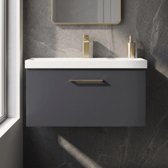 [BFLE1425AH017] Bramshall Wall Hung 1 Drawer Vanity Unit with Mid-Edge Ceramic Basin 800mm - Studio Shot