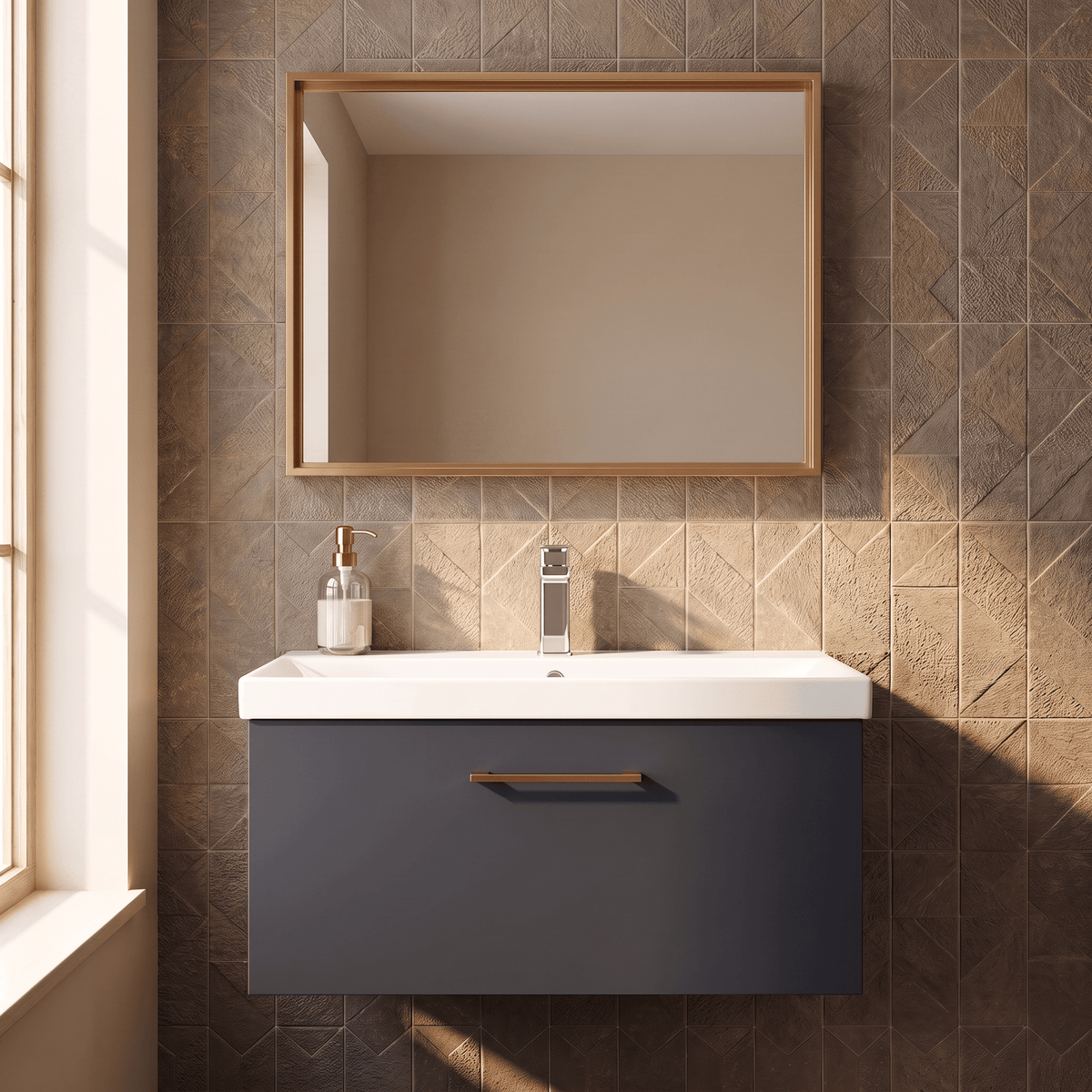 [BFLE1425AH019] Bramshall Wall Hung 1 Drawer Vanity Unit with Mid-Edge Ceramic Basin 800mm - Studio Shot