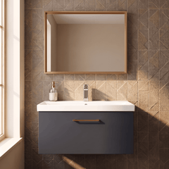 [BFLE1425AH019] Bramshall Wall Hung 1 Drawer Vanity Unit with Mid-Edge Ceramic Basin 800mm - Studio Shot