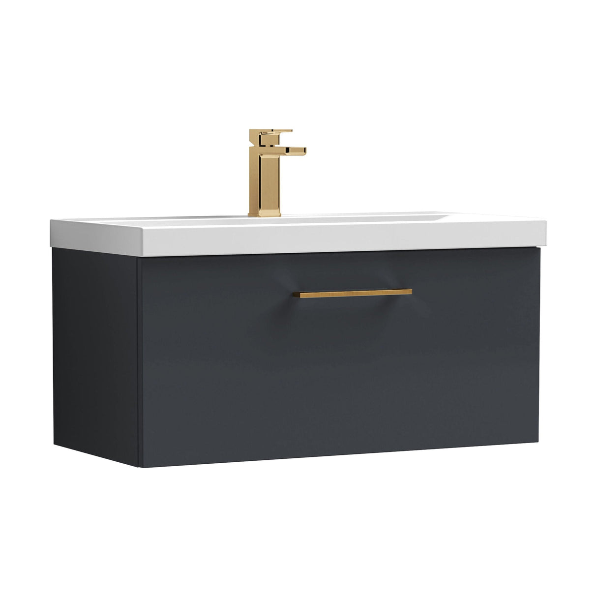 [BFLE1425AH1516] Bramshall Wall Hung 1 Drawer Vanity Unit with Mid-Edge Ceramic Basin - Choice of Colour, Handle Finish and Size - Cutout