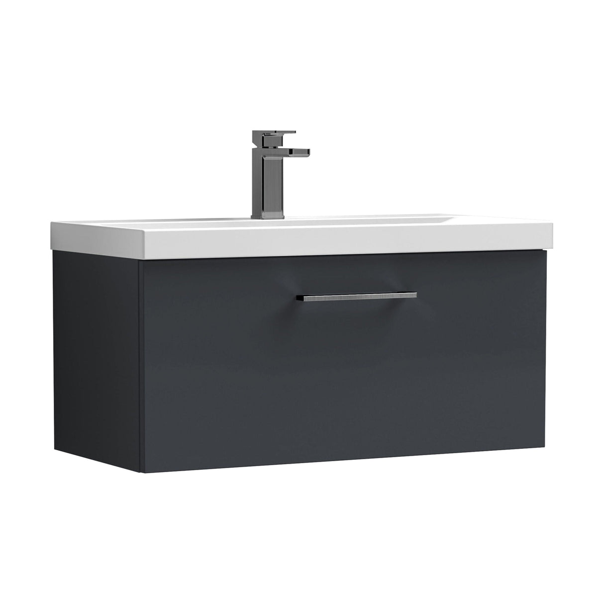[BFLE1425AH716] Bramshall Wall Hung 1 Drawer Vanity Unit with Mid-Edge Ceramic Basin - Choice of Colour, Handle Finish and Size - Cutout