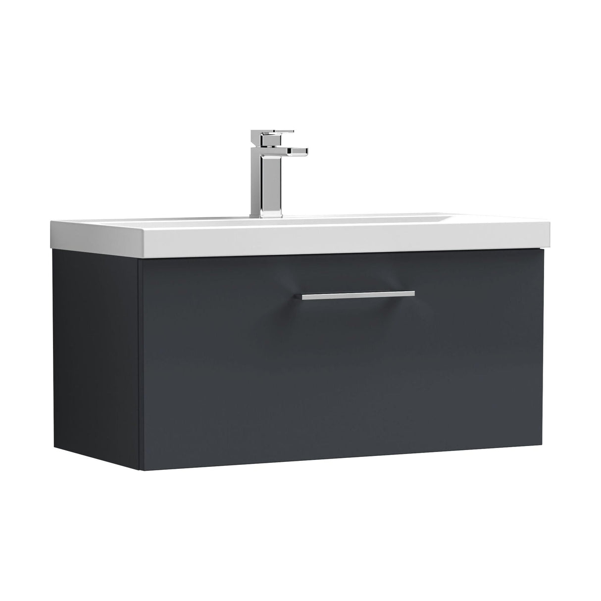 [BFLE1425A] Bramshall Wall Hung 1 Drawer Vanity Unit with Mid-Edge Ceramic Basin - Choice of Colour, Handle Finish and Size - Cutout