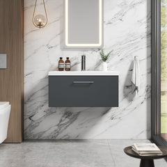 [BFLE1425A] Bramshall Wall Hung 1 Drawer Vanity Unit with Mid-Edge Ceramic Basin - Choice of Colour, Handle Finish and Size - Lifestyle 1