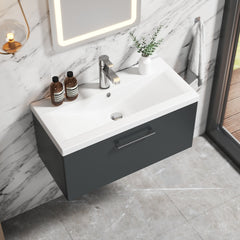 [BFLE1425A] Bramshall Wall Hung 1 Drawer Vanity Unit with Mid-Edge Ceramic Basin 800mm - Lifestyle 2