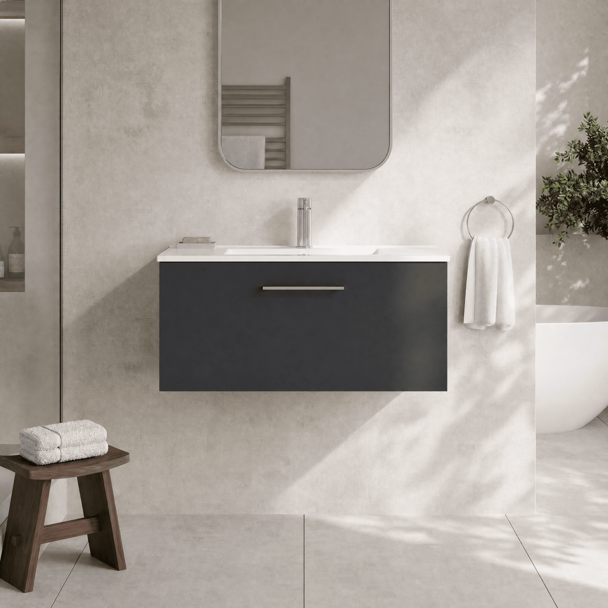 [BFLE1425B] Bramshall Contemporary 1 Soft Close Drawer Wall Hung Vanity Unit, Choice of Size/Basin Type/Colour - Silo