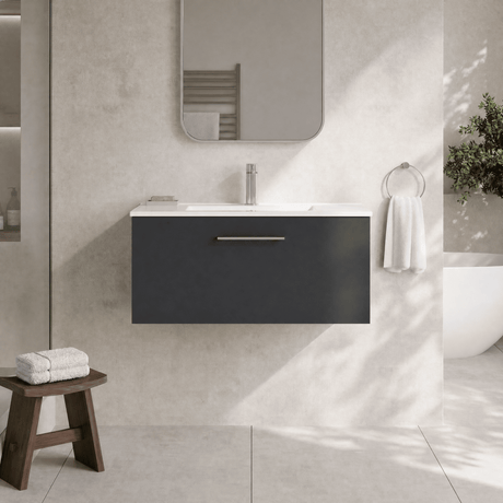 [BFLE1425B] Bramshall Contemporary 1 Soft Close Drawer Wall Hung Vanity Unit, Choice of Size/Basin Type/Colour - Silo